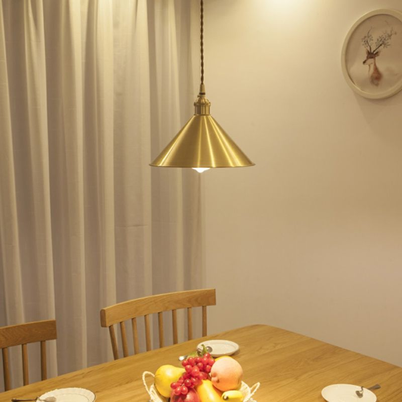 Cone Dining Room Pendant Lamp Rustic Metallic 1 Bulb Brass Finish Down Lighting