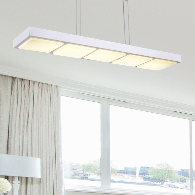 Rectangular Island Lamp Modern Metal 3/4/5 Lights Black/White Office Hanging Light in Warm/White