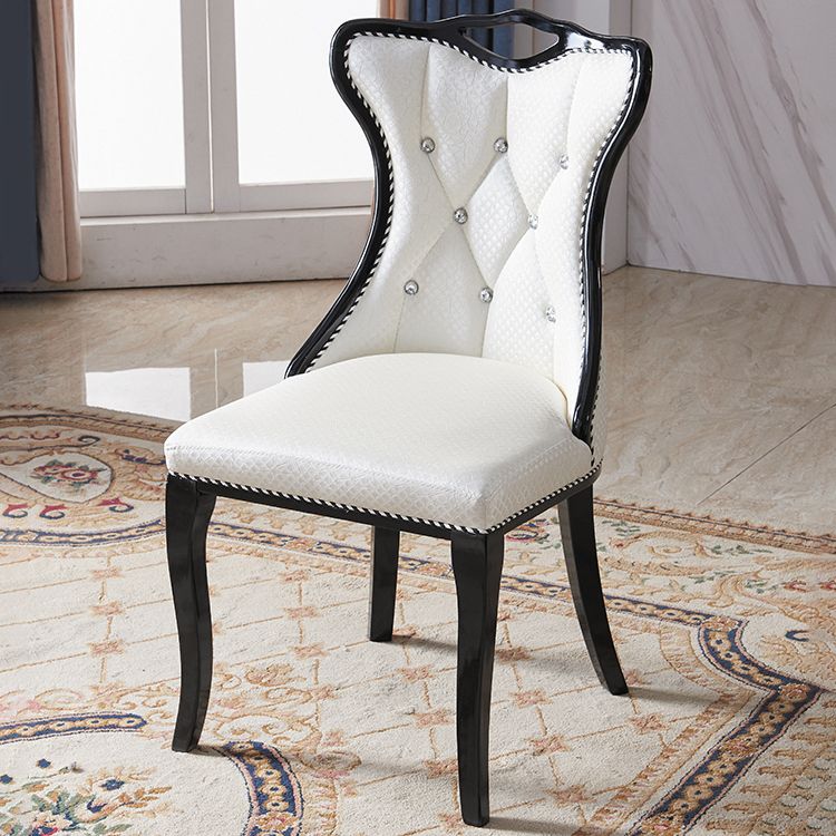 Victorian Style Marble Dining Set with White Rectangle Table and 4 Black Legs Base for Home Use