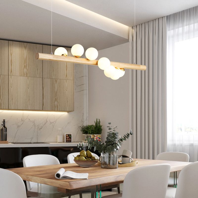 Modern Wood Island Lights Multi-Head Restaurant Hanging Lamp met Globe Glass Shade