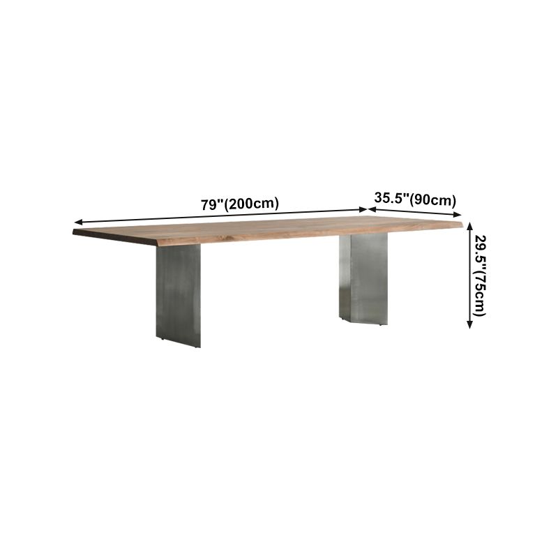 Rectangle Glam Dining Table Solid Wood Brown Fixed Table with Double Pedestal Base