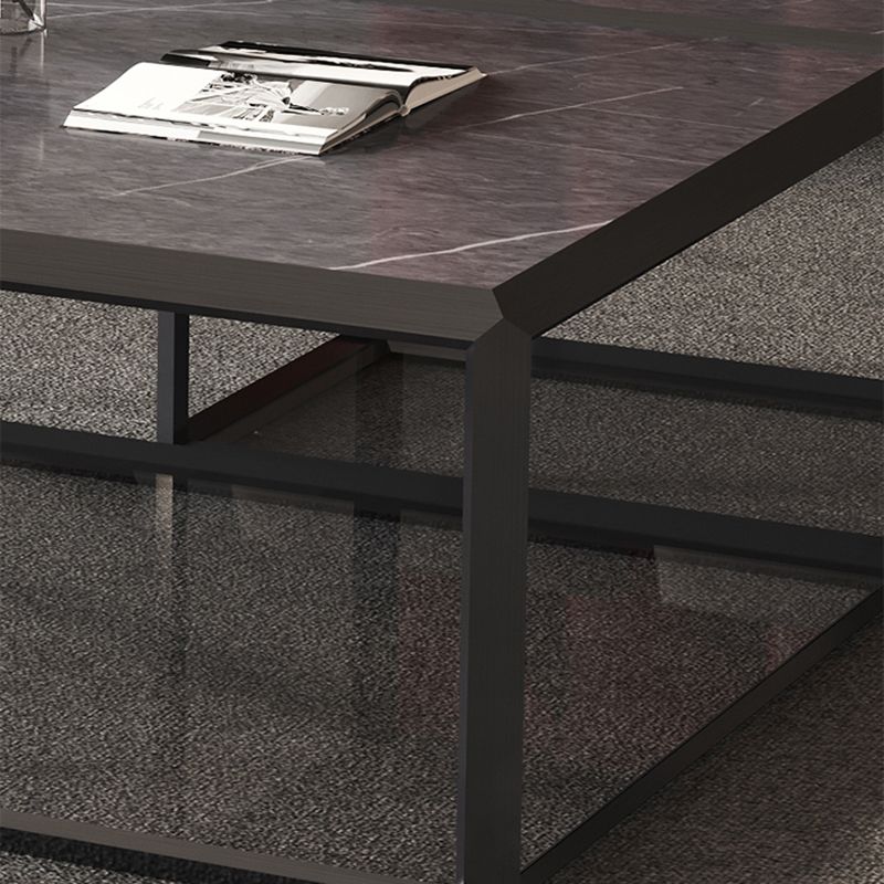 Geometric Slate & Glass Coffee Table Modern Simple Cocktail Table with Floor Shelf