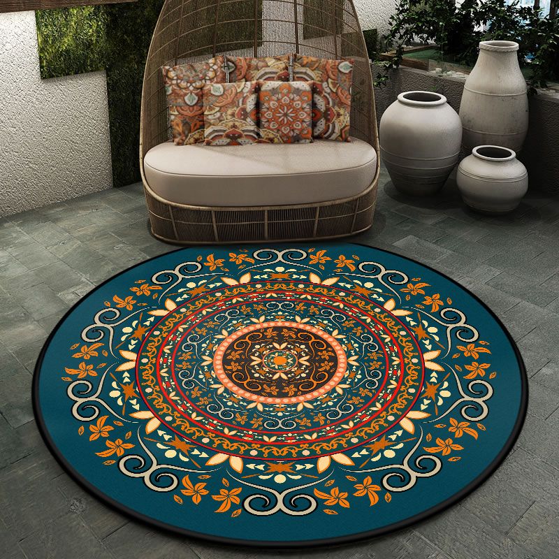 Retro Moroccan Style Rug Multi-Color Mandala Carpet Stain Resistant Machine Washable Non-Slip Backing Rug for Door