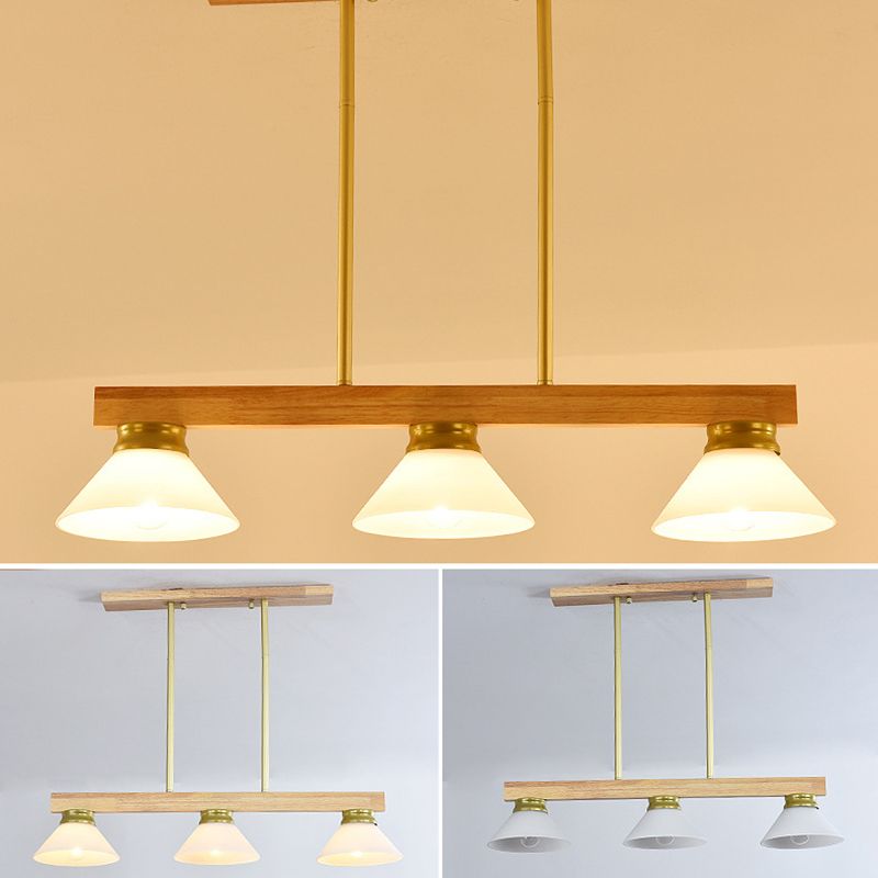 Cone Wood and Glass Island Ceiling Light Transitional Dining Room Island Light Fixtures