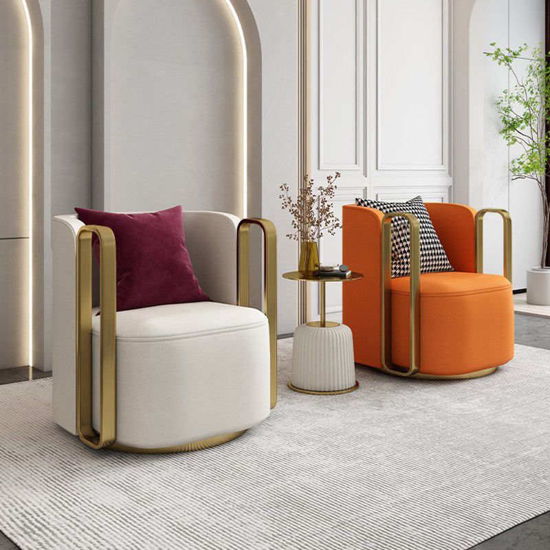 Glam Arm Chair Solid Color Pillow Back Gold Base Arms Included Armchair