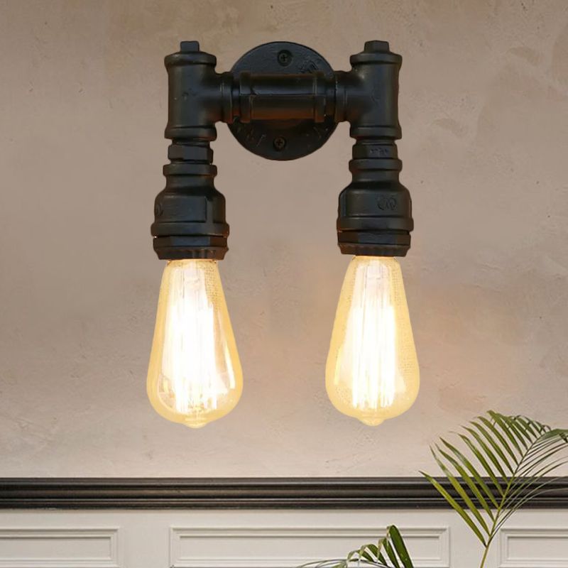 Éclairage d'applications murales industriel Bare Breate avec tuyau d'eau 2 lumières lampe murale métallique en laiton noir / antique