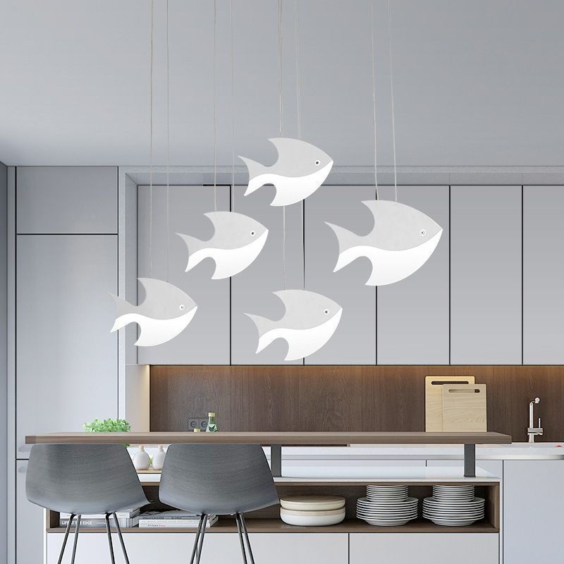 Fish Shaped LED Pendant Light Metallic Minimalist Multiple Hanging Light for Dining Room