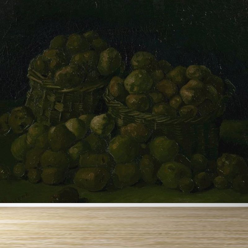 Modern Style Teenagers Mural Decal Plentiful Fruits and Baskets Black Wall Covering