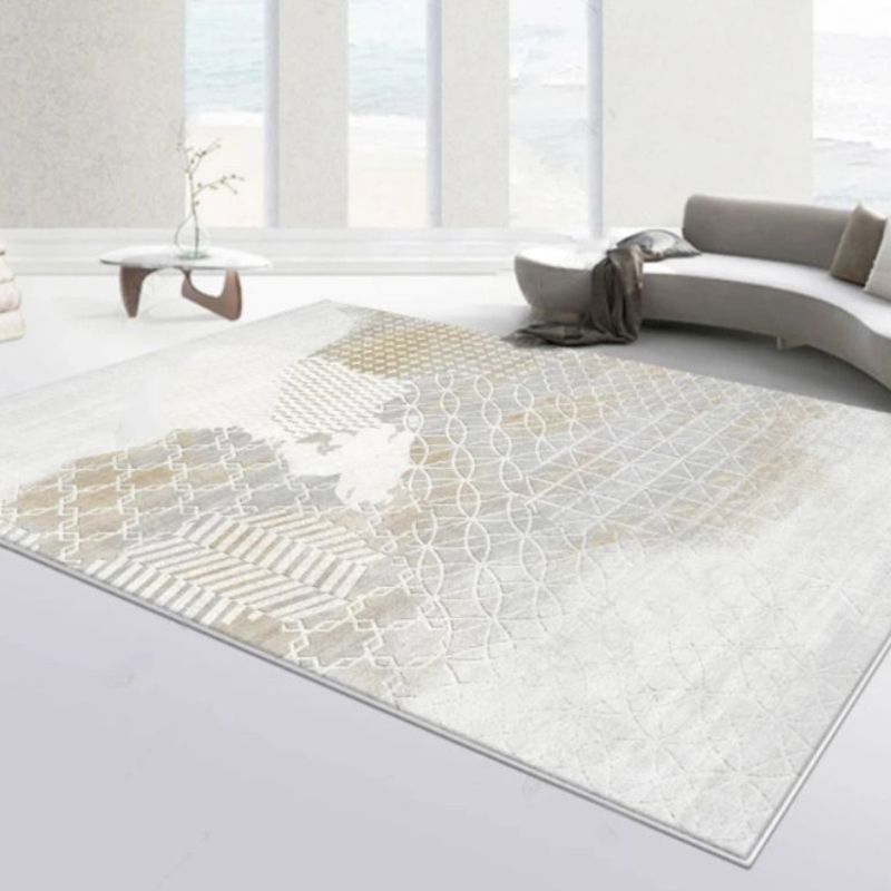 Khaki Modern Area Carpet Geometric Pattern Polyester Area Rug Non-slip Backing Rug for Living Room
