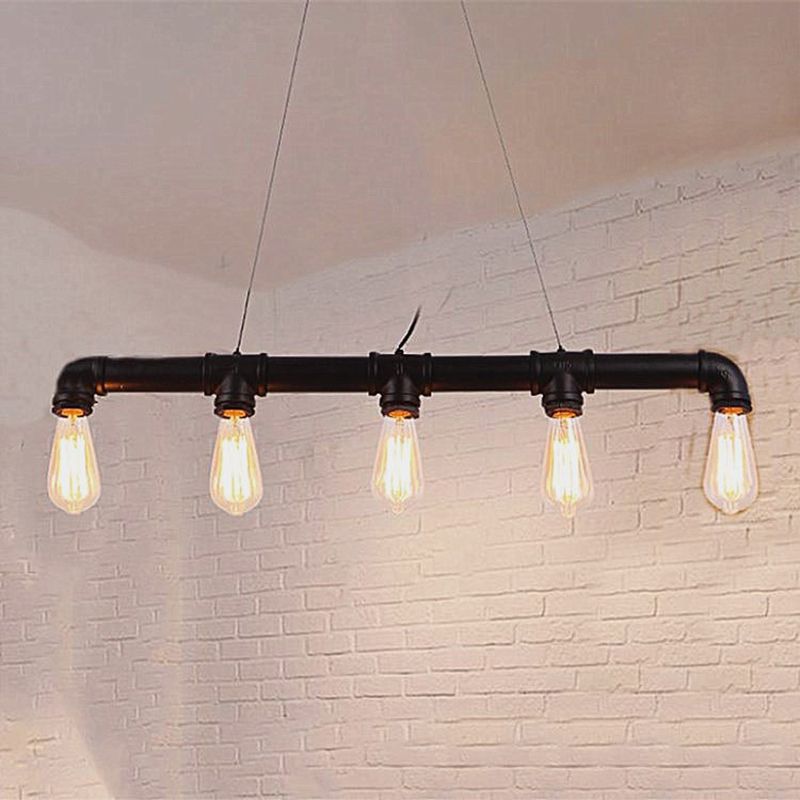 Black Finish Piping Island Lamp Industrial Style Metal Dining Room Hanging Light Fixture