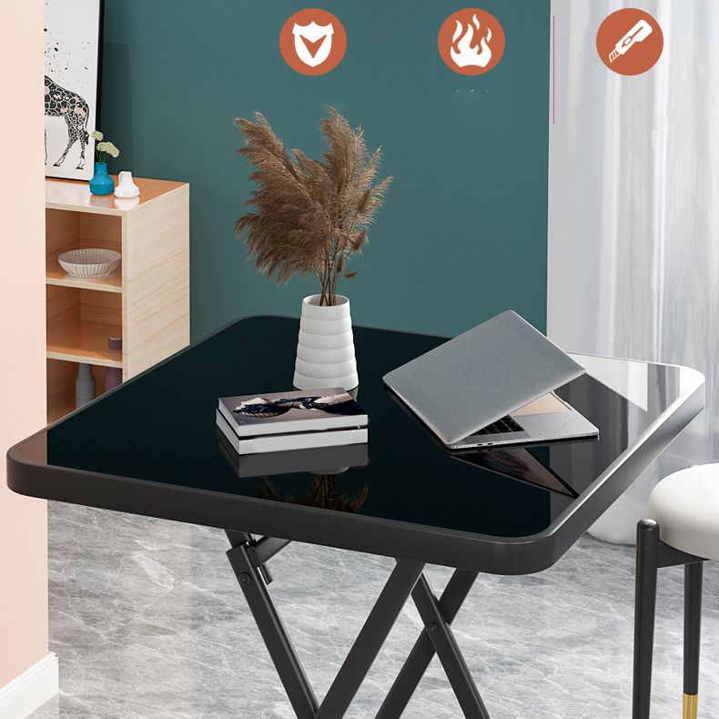 Glass Foldable Dining Table for 2 Person with Black Metal Base