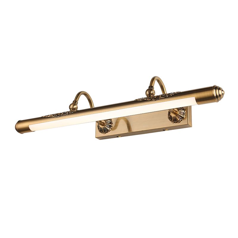 Brass Slim Tube Wall Mounted Lamp Modernism All Copper LED Vanity Lighting Idea with 2 Arms