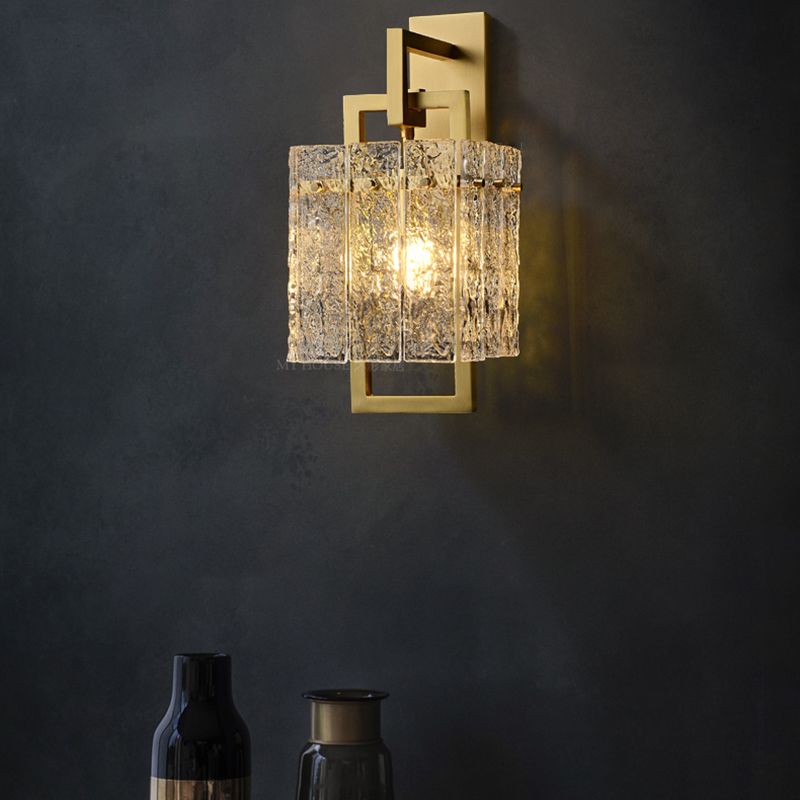 Modern Metal Wall Sconce Rectangle Shape Wall Light with Glass Shade for Bedroom