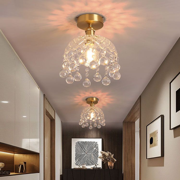 Crystal Crown Semi Flush Mount in Colonial Style Copper Indoor Ceiling Light