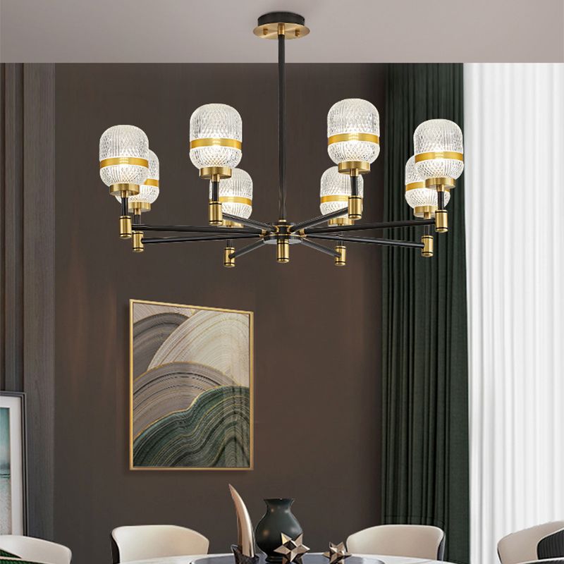 Barrel Chandelier Light Fixture Vintage Ribbed Glass Pendant Lighting for Restaurant