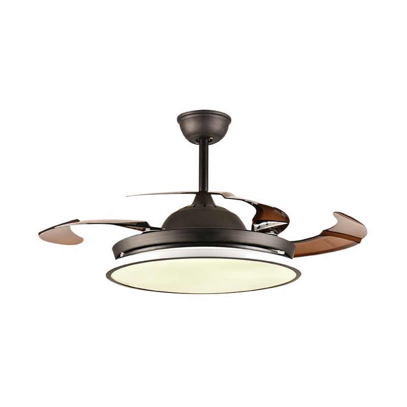 36 "/42" W Ring Acryl Ventilatorverlichting Hedendaagse LED Slaapkamer Semi -spoeling Montage plafondarmatuur in zwart, 4 bruine messen