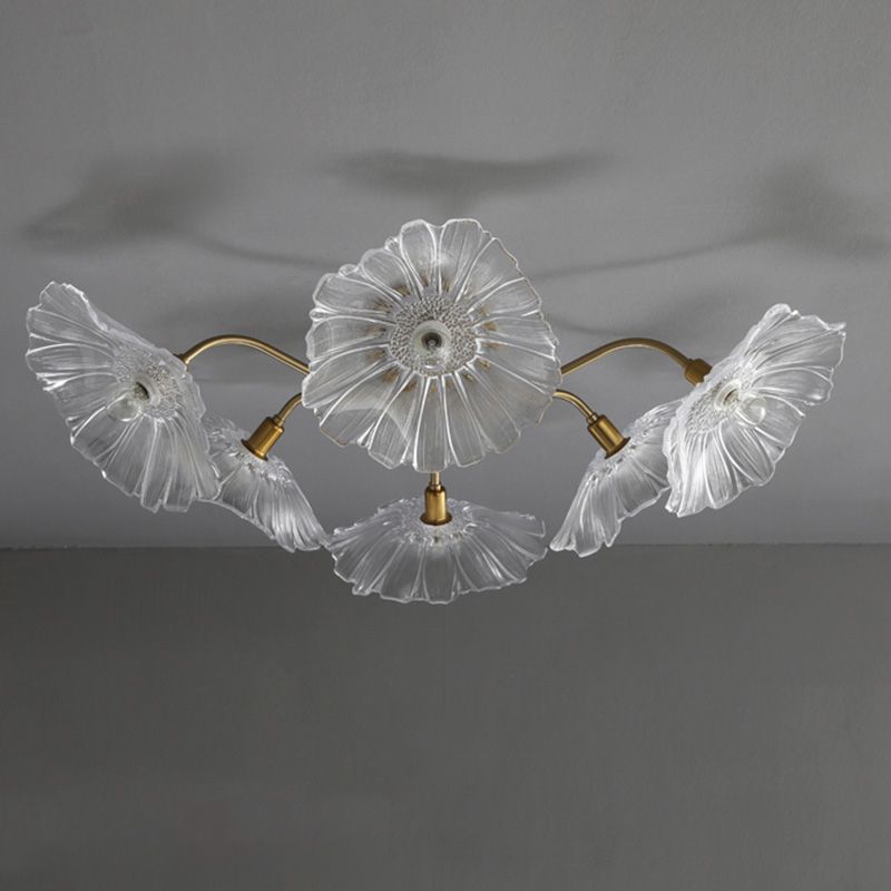 Modern Style Flower Shaped Glass Lamps Flush Mount Light Fixtures for Restaurant Living Room
