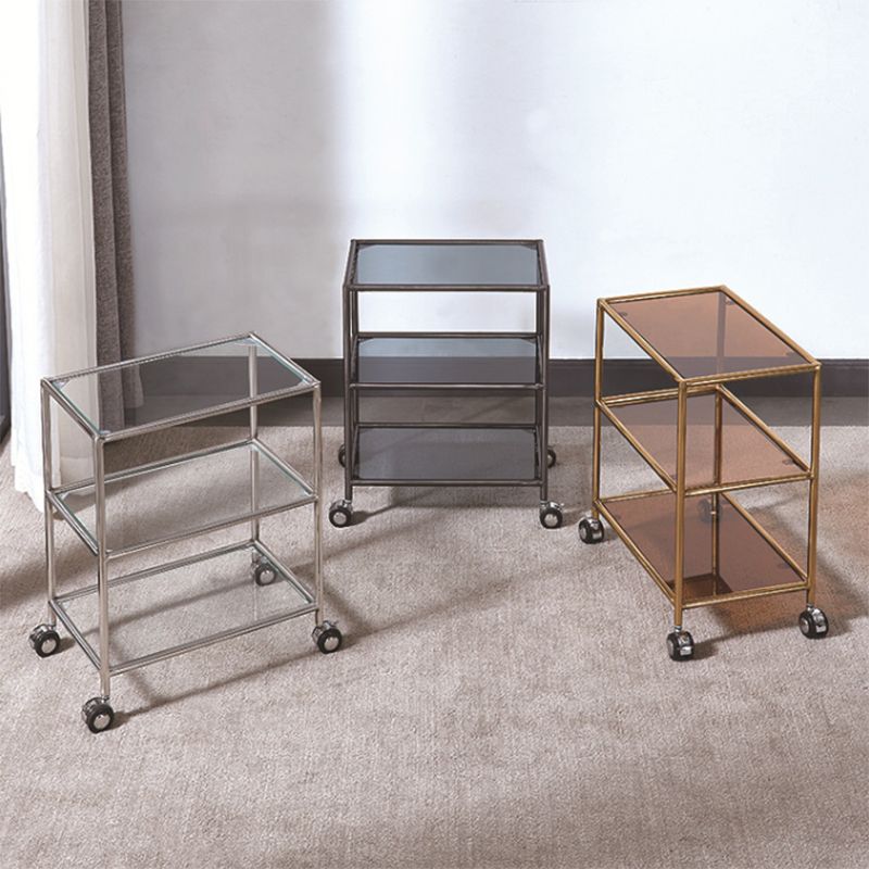 Rectangular Glass Shelf Included Side Table with Casters - 22"/23.6"/25.6" H