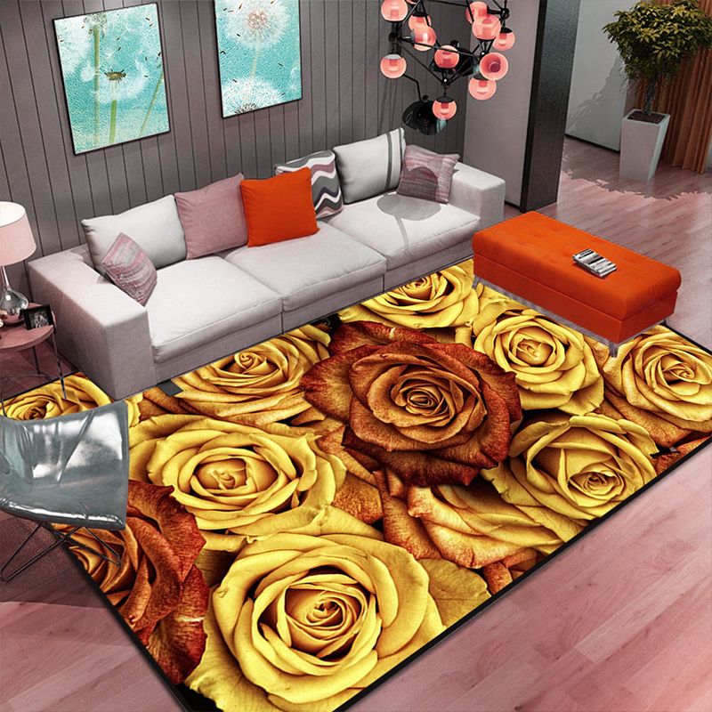 Multi Color Home Rug Contemporary Floral Rug Synthetics Stain Resistant Non-Slip Backing Washable Area Carpet