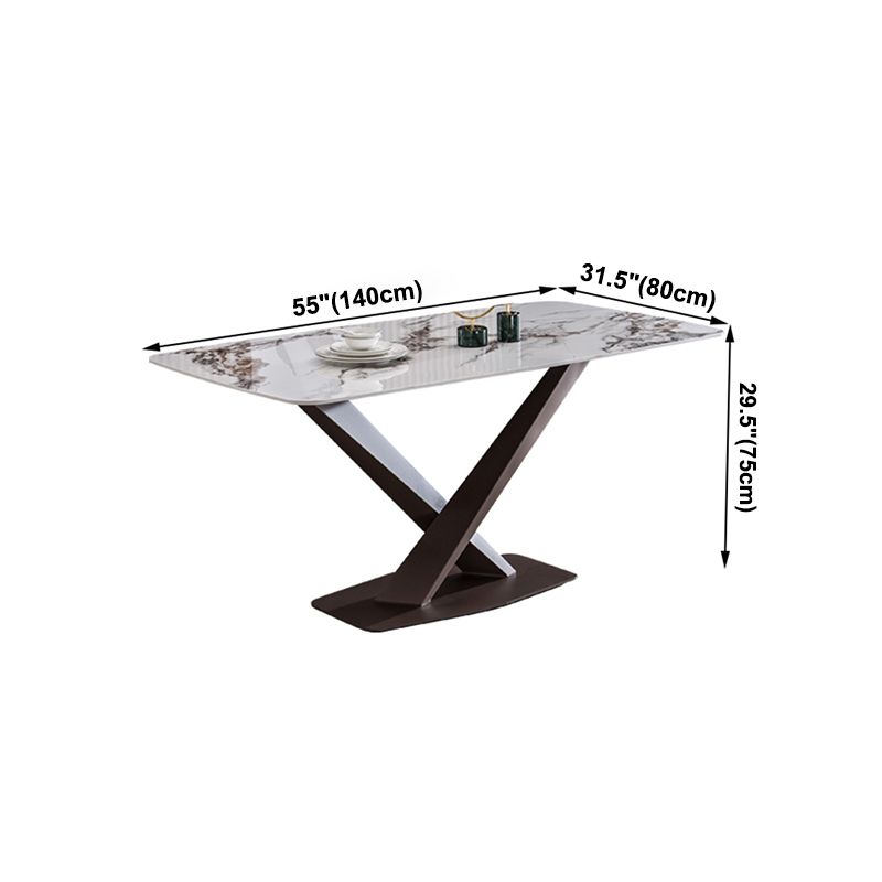 Mesa de rectángulo de lujo tradicional de metal mesa de piedra sinterizada blanca con base de pedestal