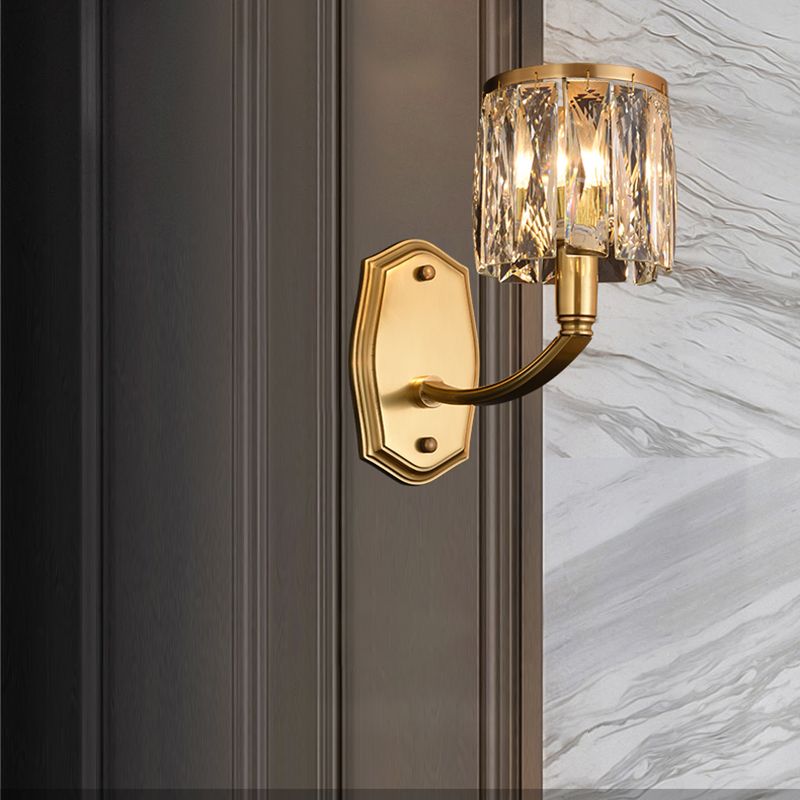 Multi-Lights Half Cylinder Wall Sconce Modern Style Crystal Wall Mount Light Fixture in Brass