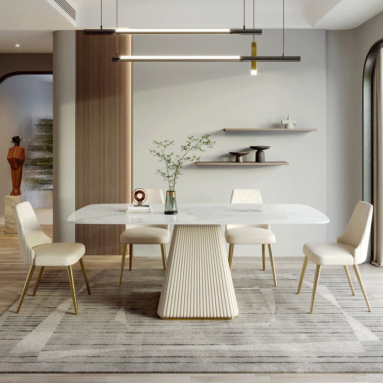 White Dinette Set with Leather Chairs 1/4/5 Pcs Modern Rectangle Dining Table Set