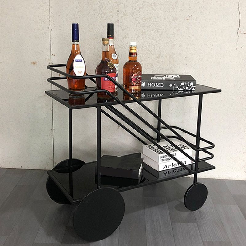 Modern Rectangular Glass Prep Table Home Dining Prep Table with Wheels