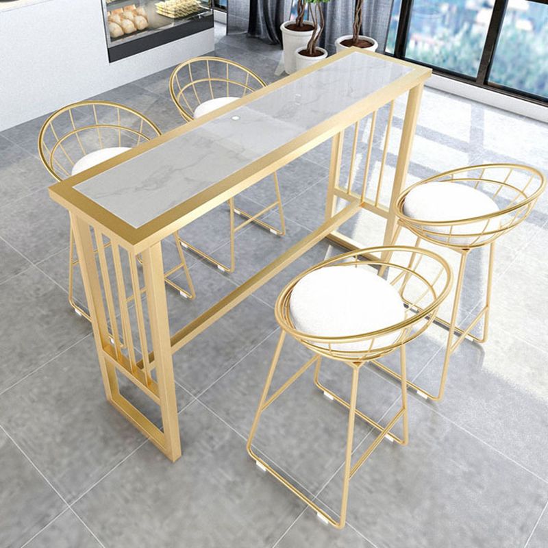 Modern Pub Height Dining Table Faux Marble Top Pub Table for Patio Use