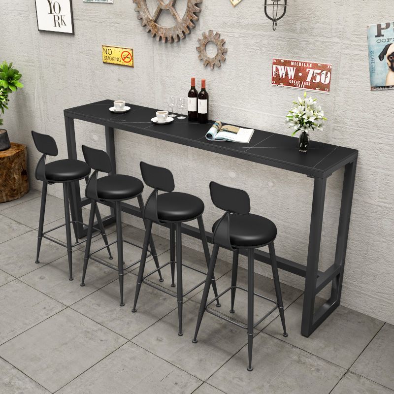 Black Bar Dining Table Sintered Stone Bar Height Cocktail Table with Metal Base