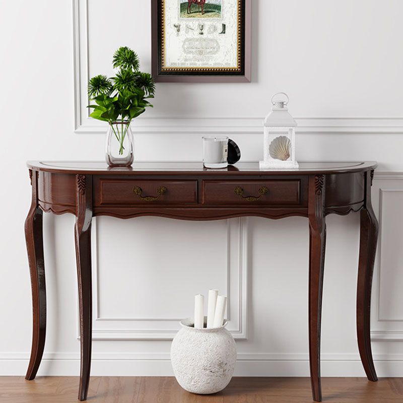 Mid Century Modern Accent Table Half Moon Wood Console Table in Brown