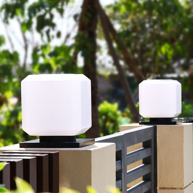 1-Light LED Pillar Lamp Square Solar Lighting Fixture with Acrylic Shade for Garden