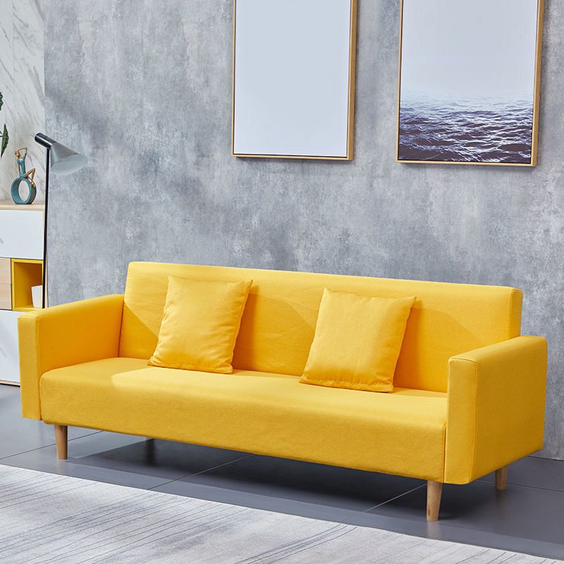 Cotton Blend Loose Back Square Arm Slipcovered Convertible Sofa Bed for Apartment