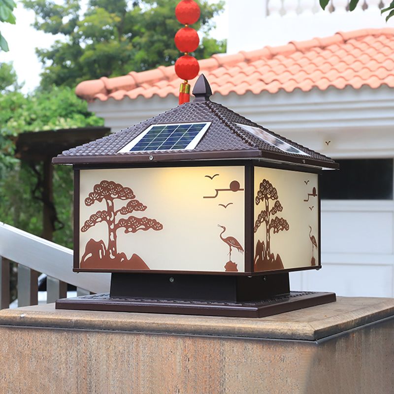 Square Shape Metal Outdoor Lamp Modern Style 1 Light Solar Pillar Lights