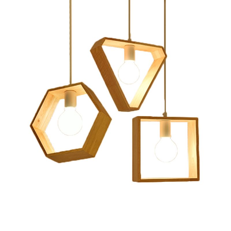 Geometric Pendant Lighting Fixture Modern Wooden Hanging Ceiling Light for Dinning Room