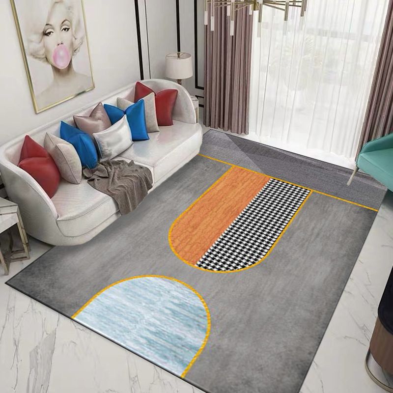 Grey Houndstooth Pattern Rug Polyester Minimalist Rug Pet Friendly Washable Non-Slip Area Rug for Living Room