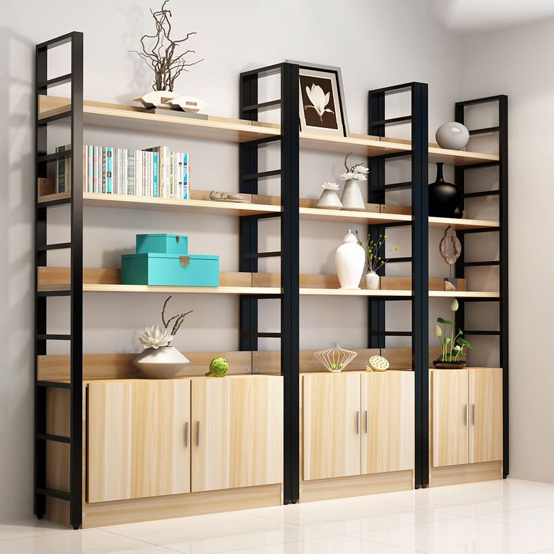 Modern Open Shelf Bookcase Engineered Wood Bookshelf with Doors for Study Room