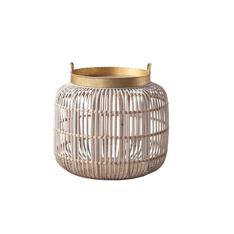 Tray Top Side Accent Table Rustic Metal and Rattan Drum End Table