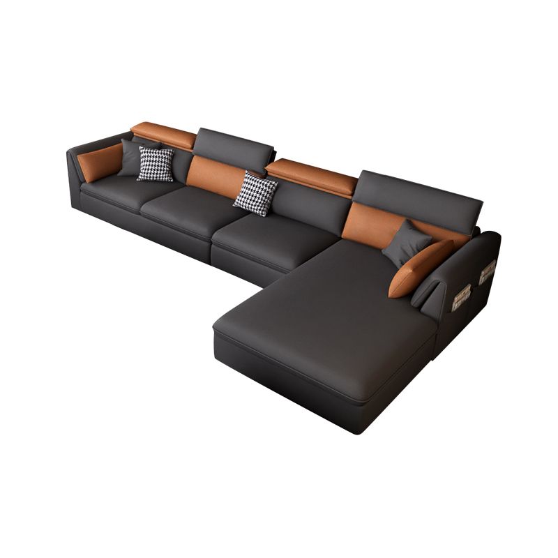 Modern Pillowed Back Cushions Sectional Grey Pillow Top Arm Chesterfield Sectional