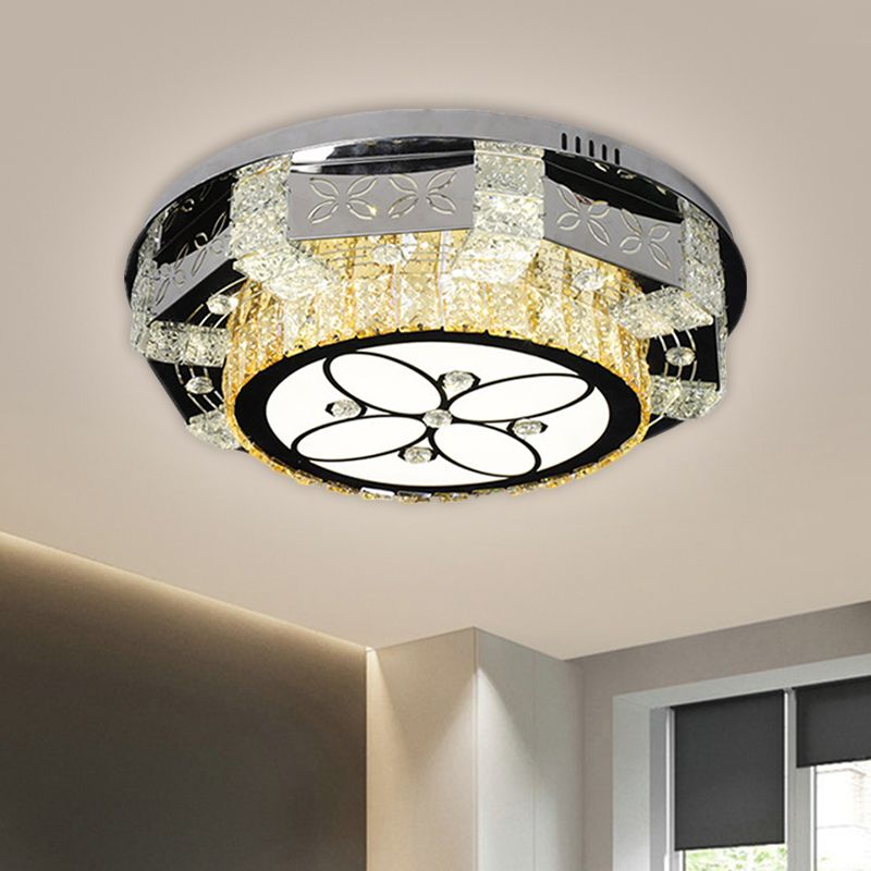 Stainless-Steel Round Ceiling Mounted Light Modern K9 Crystal LED Flush Mount Fixture with Twisted/Oval Pattern