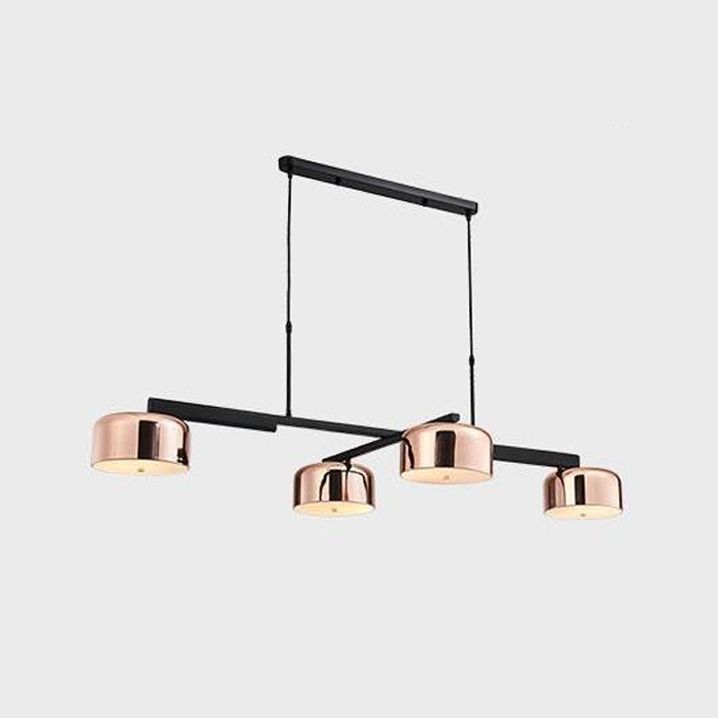 4-Light 55" Island Light Fixture Modern Rose Gold Drum Restaurant Hanging Lamp with Metal Shade