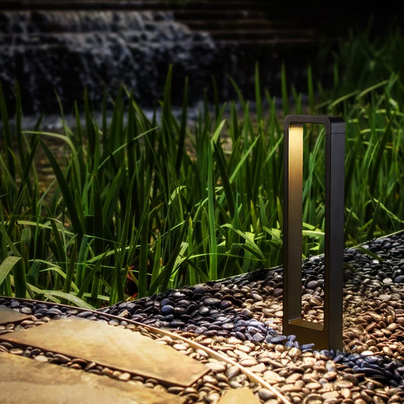 Contemporary Metal Pillar Lamp Rectangle Shape Outdoor Waterproof Light with Glass Shade