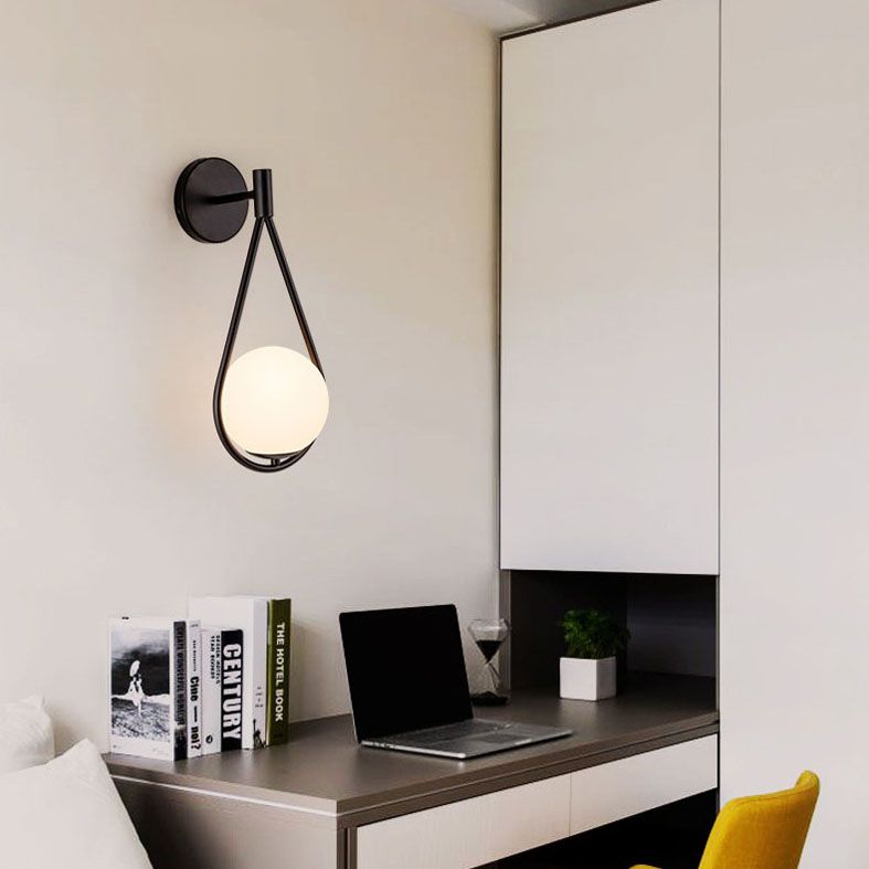 Globe Glass Wall Sconce in Modern Simplicity Wrought Iron Wall Lamp for Interior Spaces