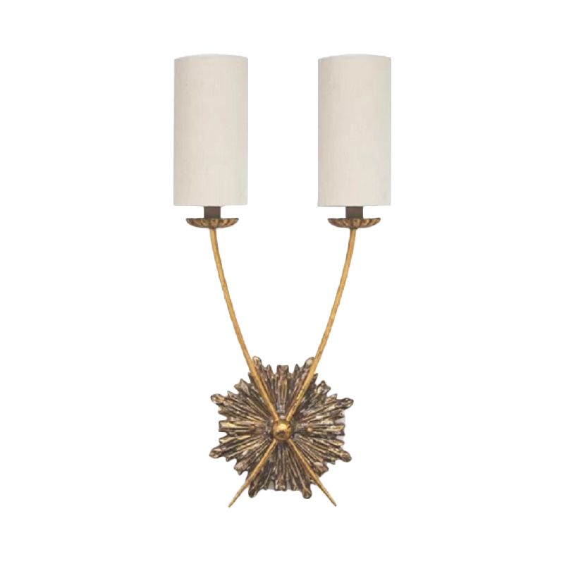 Traditional Tube Vanity Lighting Idea 2 Lights Fabric Sconce Light Fixture in White for Bathroom