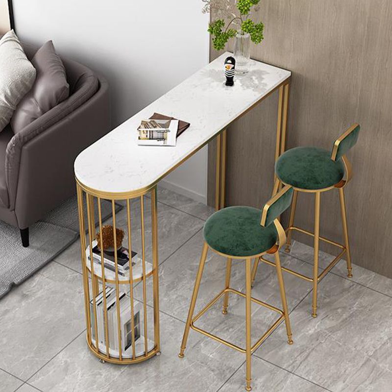 Glam Specialty White Bar Table Faux Marble Pedestal Bar Height Pub Table with Shelves