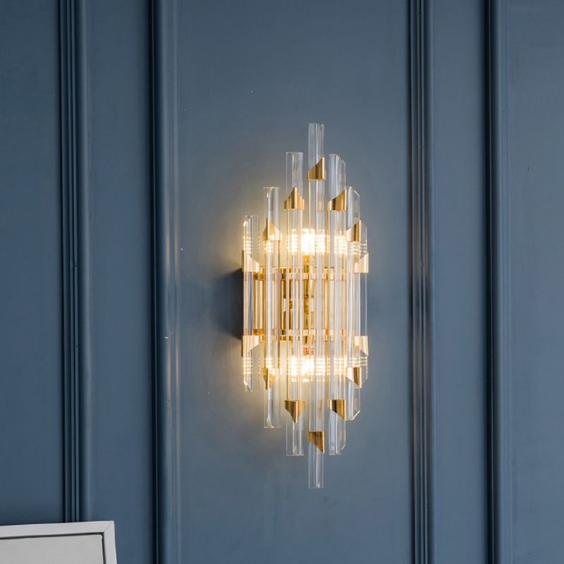 Geometric Shape Crystal Wall Lighting Modern Style 2-Lights Wall Mounted Light in Gold