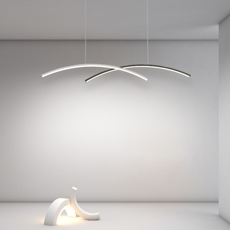 Nordic Modern Chandelier Lamp Linear Black and White Island Pendant for Dining Room