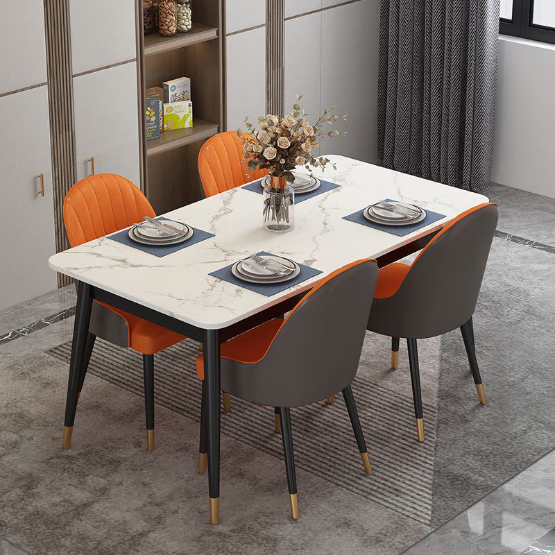 Mesa de comedor rectangular estándar glamorosa mesa de comedor de cocina sinterizada con 4 patas base