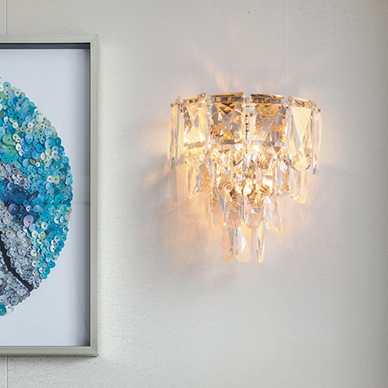 Kristal gelaagde taps toelopende wandlamp Artistiek 3 koppen messing wandlamp armatuur voor woonkamer