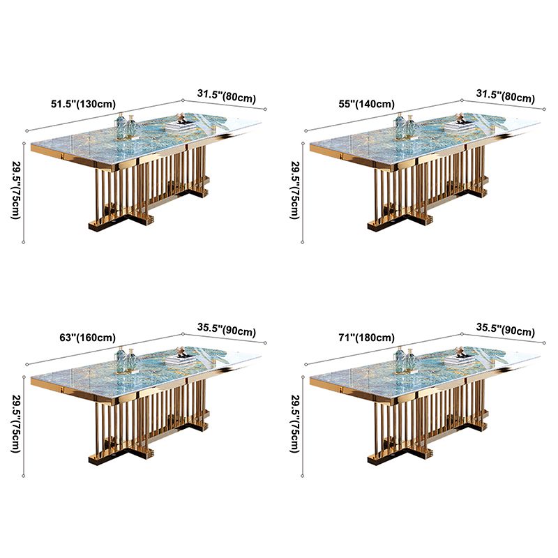 Metal Traditional Luxury Rectangle Dining Table Sintered Stone Top Table with Trestle