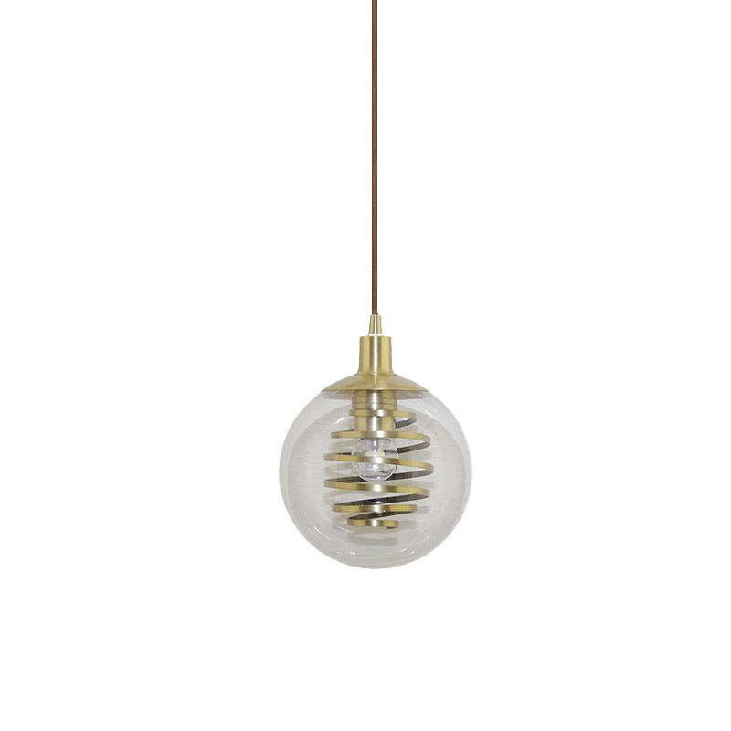 Modernism Global Hanging Lighting Clear Glass 1 Bulb 6"/10" Wide Bedroom Mini Pendant Lamp in Brass